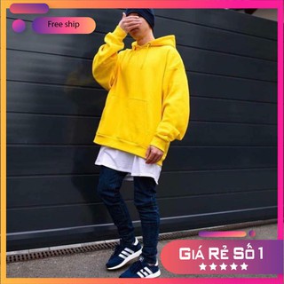Áo hoodie nỉ trơn màu vàng unisex,