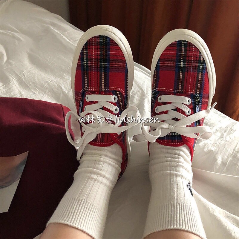 Giày Dây Kẻ caro đỏ Canvas | Ảnh thật cuối