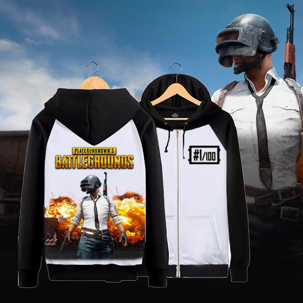 NEW -  Áo khoác PUBG, Áo PUBG nỉ (Áo Trắng, tay đen, có mũ)  / siêu hót bán chạy