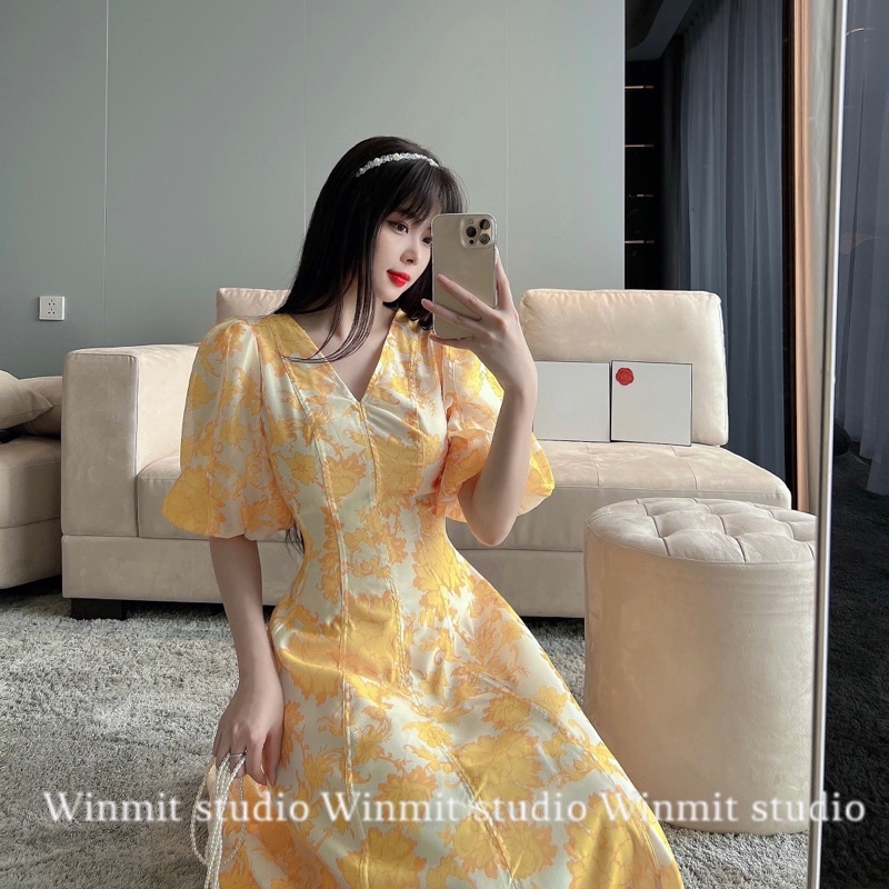 Váy Tơ Hoa 2 Lớp Tay Bồng Hàng L1 Kèm Ảnh Thật | Winmit.studio