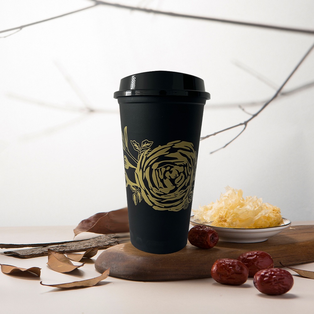 Cốc Cafe Hoa Cốc Cà Phê Nóng/Lạnh Tái Sử Dụng Starbucks Có Nắp Ống Hút 473ml/16oz Đen/trắng
