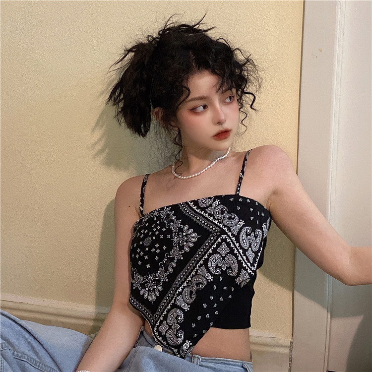 Xiaozhainv Áo Croptop Hai Dây Họa Tiết Hoa Quyến Rũ Thời Trang Hàn Quốc