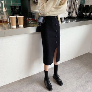 (ORDER)  Váy họa tiết nút xẻ tà ngắn