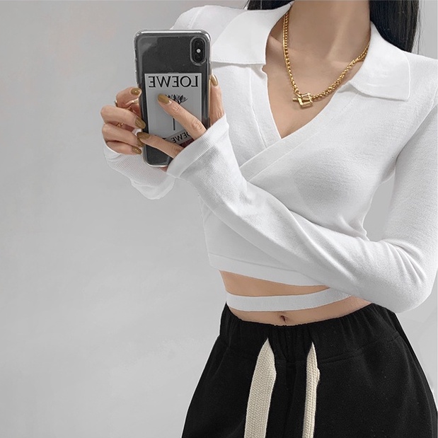 Áo len cổ chữ V màu trơn thanh lịch cho nữ