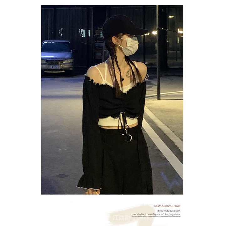 Set áo thun tay dài + áo hai dây màu trơn thời trang cho nữ