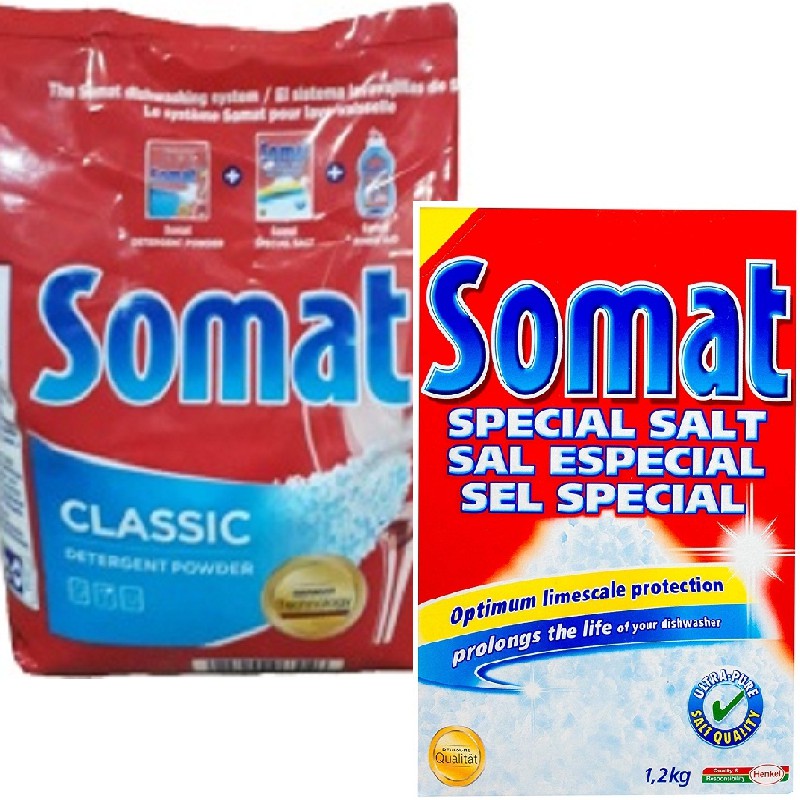 Bộ bột rửa bát Somat 1,2kg+ muối rửa bát Somat 1,2kg +nước làm bóng somat 50ml