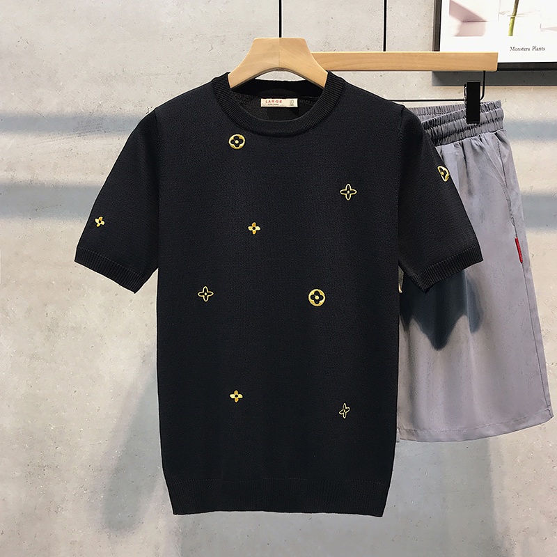 Áo thun tay ngắn cổ tròn họa tiết thêu thời trang năng động cho nam