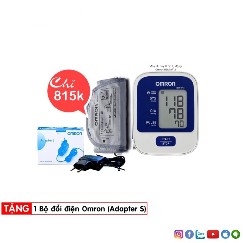 Combo Máy đo huyết áp tự động Omron HEM 8712 và một Bộ đổi điện Omron