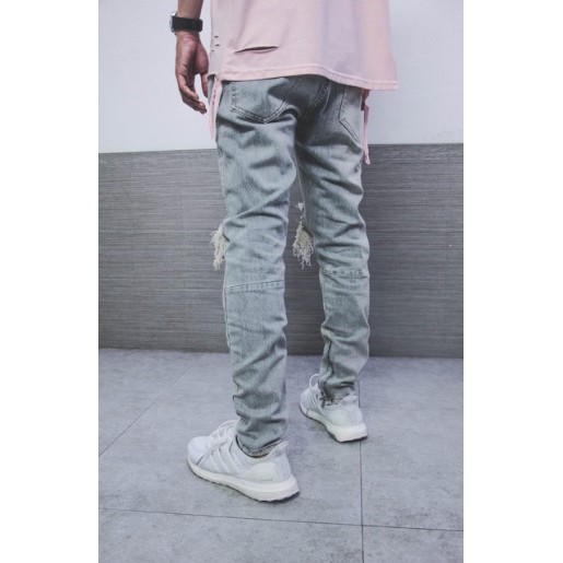 QUẦN JEAN XANH SKINNY ZIPPER RÁCH GỐI WASH SÁNG [TẶNG KÈM DÂY] | BigBuy360 - bigbuy360.vn