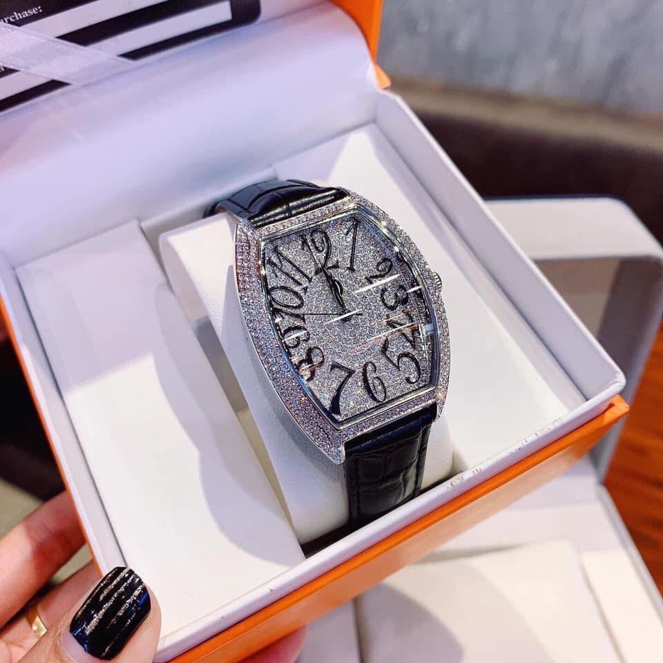Đồng Hồ Davena Nữ Dây Da Đen 36mm Silver
