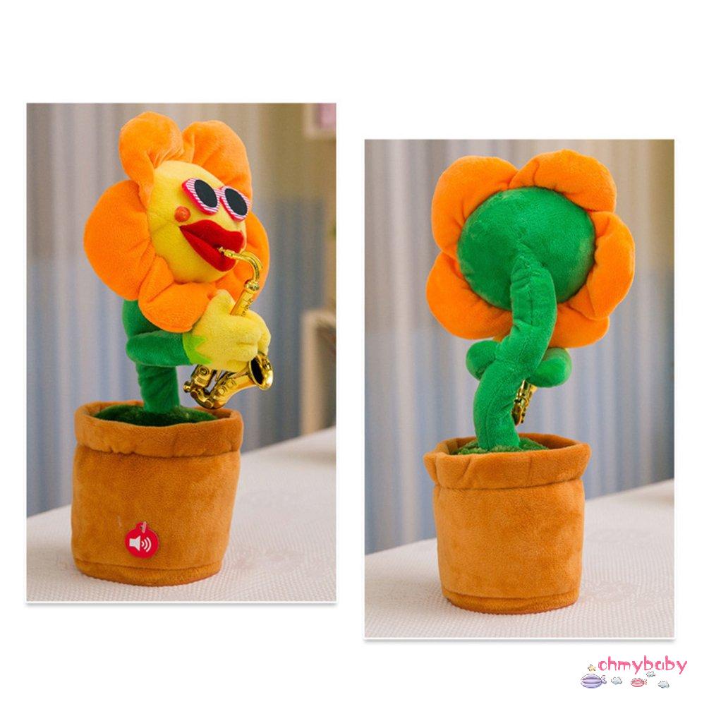 【OMB】 Singing Enchanting Sunflower With Saxophone 80 Songs Electric Plush Toy
