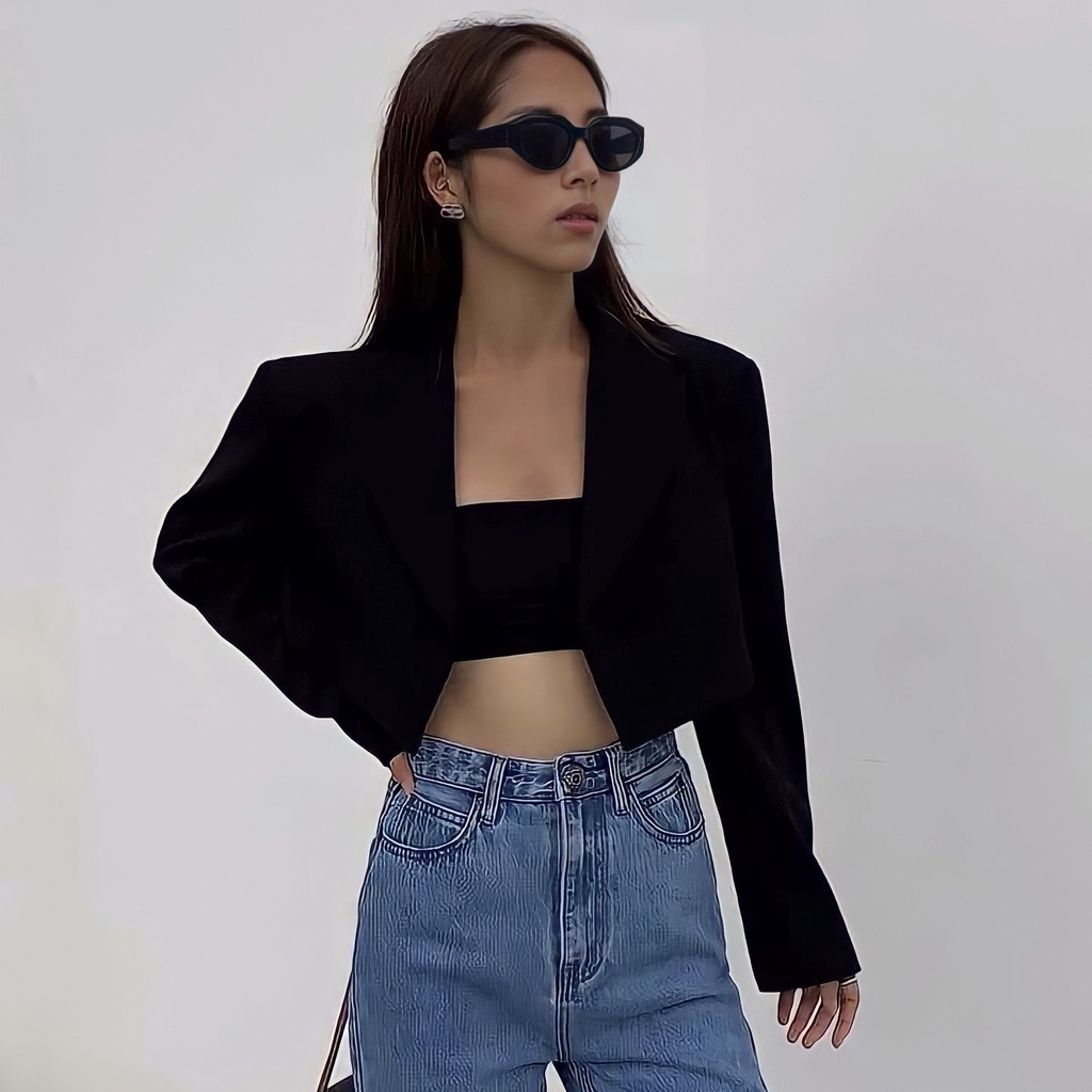 A1 Áo Vest Croptop Tay Dài Nữ Blazer Có Độn Vai