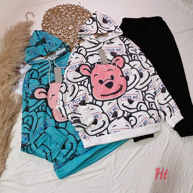 Bộ gấu mặt hồng quần boom H27