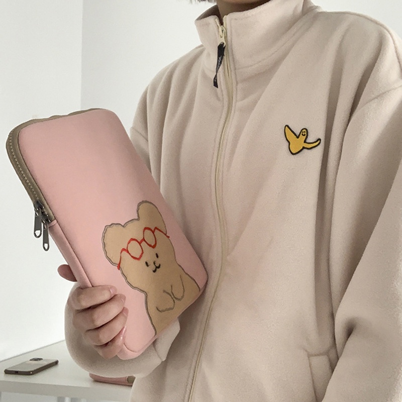 Ielgy Túi Xách Đựng Máy Tính Xách Tay Hình Gấu Đeo Mắt Kính 11 inch Phong Cách Hàn Quốc Cho Nữ