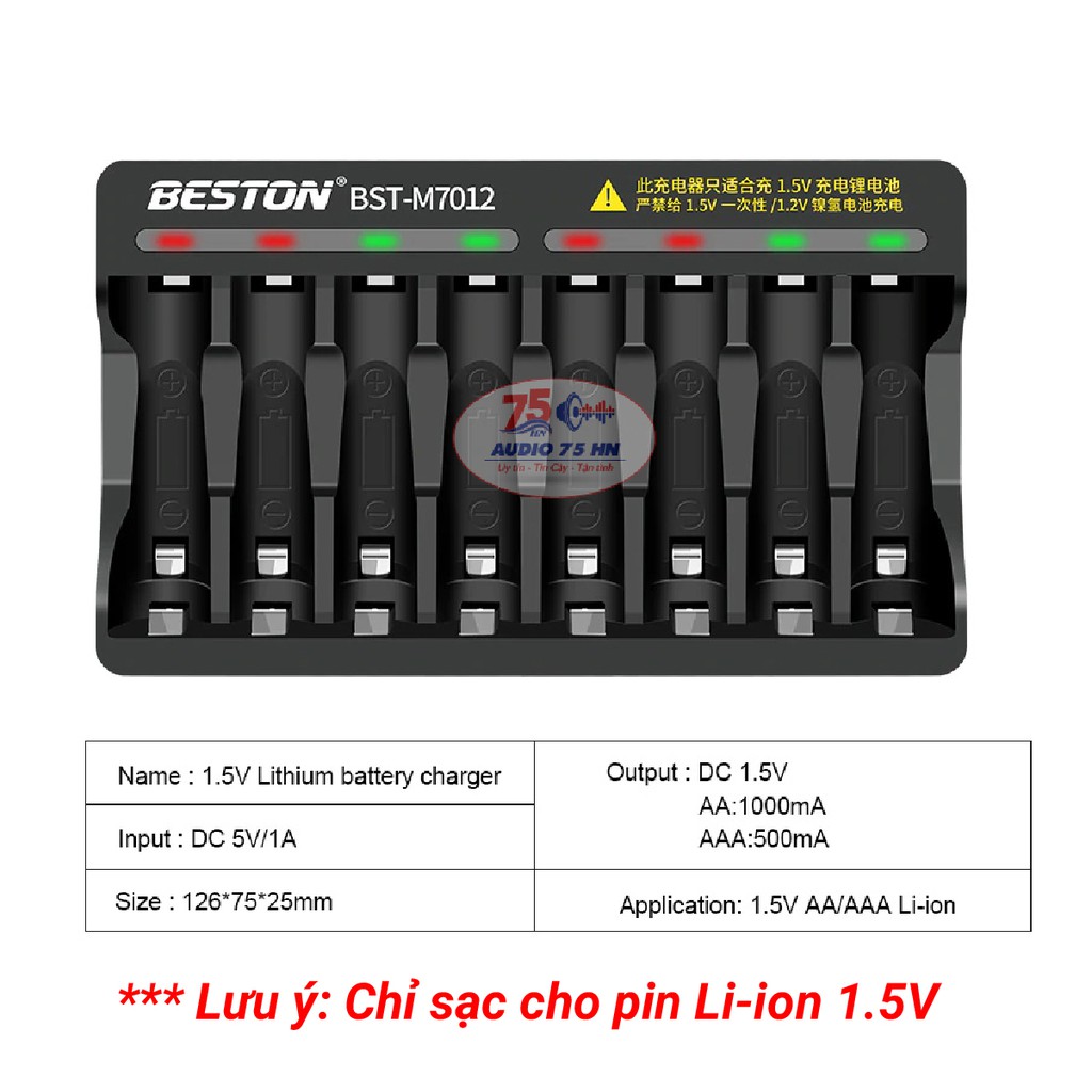 Bộ sạc pin 8 khe AA/AAA Beston M7012 sạc nhanh tự ngắt cao cấp