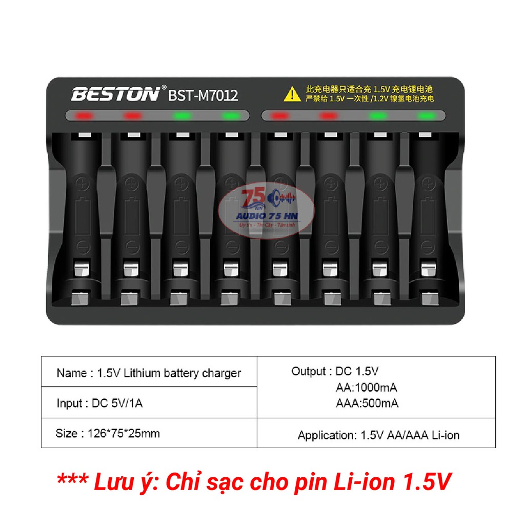 {Chính hãng} Bộ sạc pin 8 khe AA/AAA Beston M7012 sạc nhanh tự ngắt cao cấp ( chỉ dành cho pin Li-ion 1.5V)