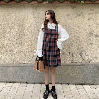 Sale -  VÁY YẾM BABYDOLL CARO NỮ - ĐẦM MINI 2 DÂY BẢN TO KẺ SỌC ĐỎ ĐEN ULZZANG