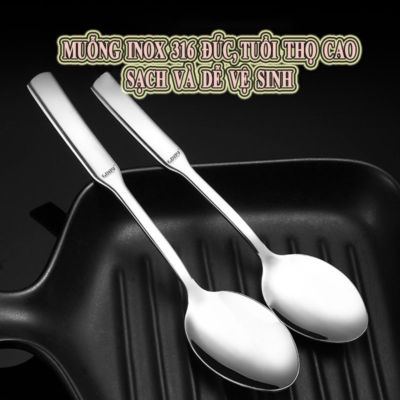 Thìa, muỗng ăn cơm cháo súp inox 304 hàng cao cấp, tiện dụng - LOKING