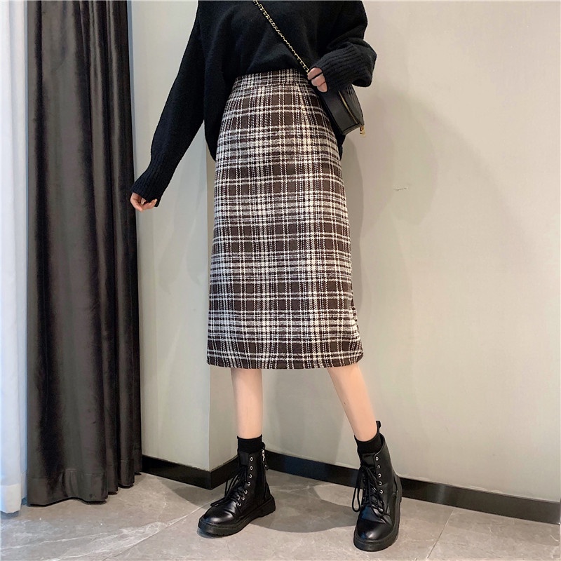 Chân váy dạ chữ A dáng ngắn + dài họa tiết kẻ ô phong cách hàn quốc thu đông 2021 - Uri13 | BigBuy360 - bigbuy360.vn