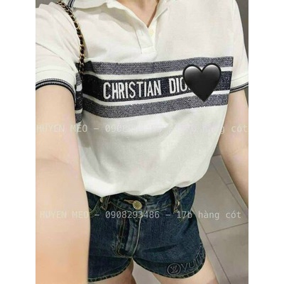 Áo polo Điooo trắng phối chữ cổ bẻ