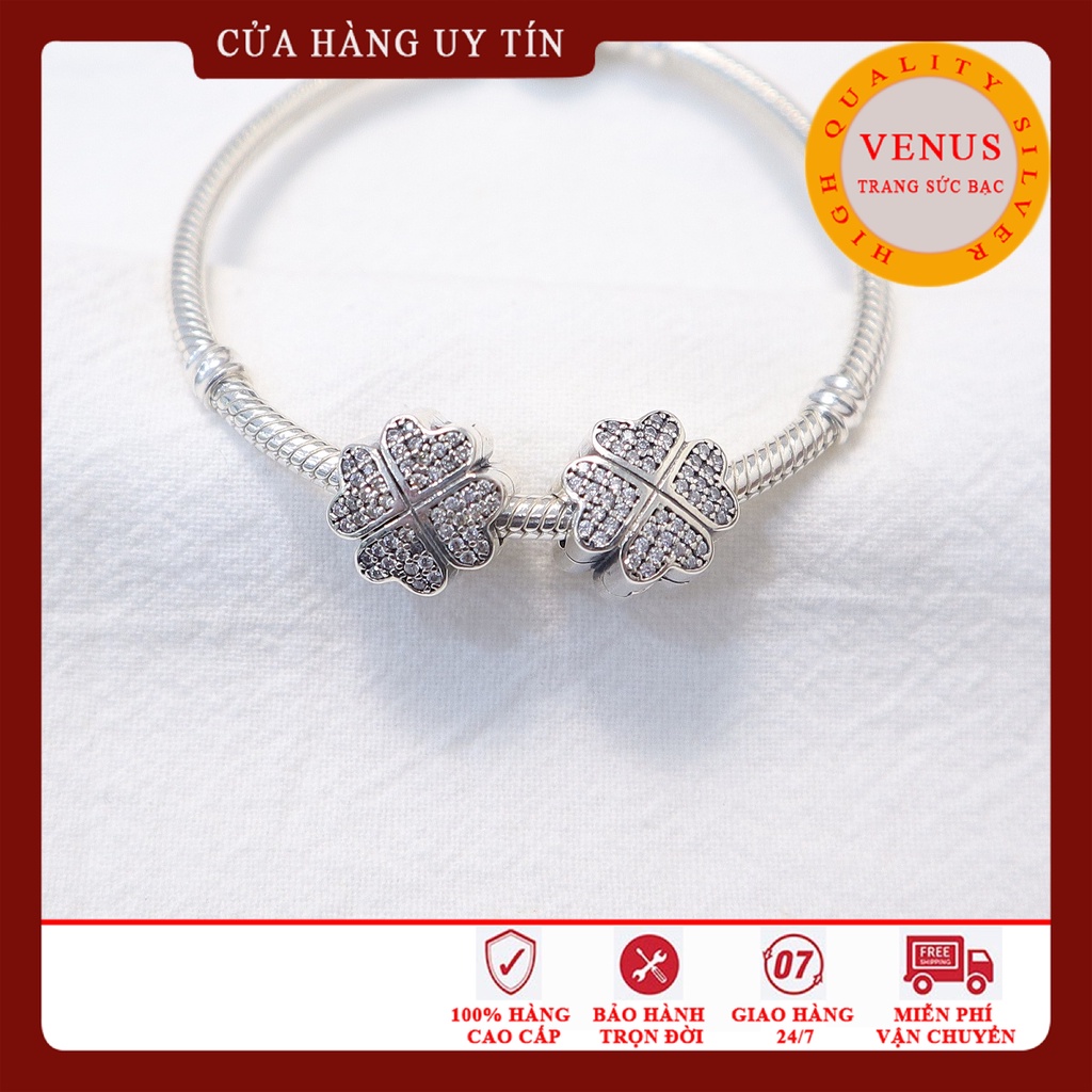 [Charm bạc 925 cao cấp] Charm cỏ 4 lá mặt đá- Mã sản phẩm VENUSCL4