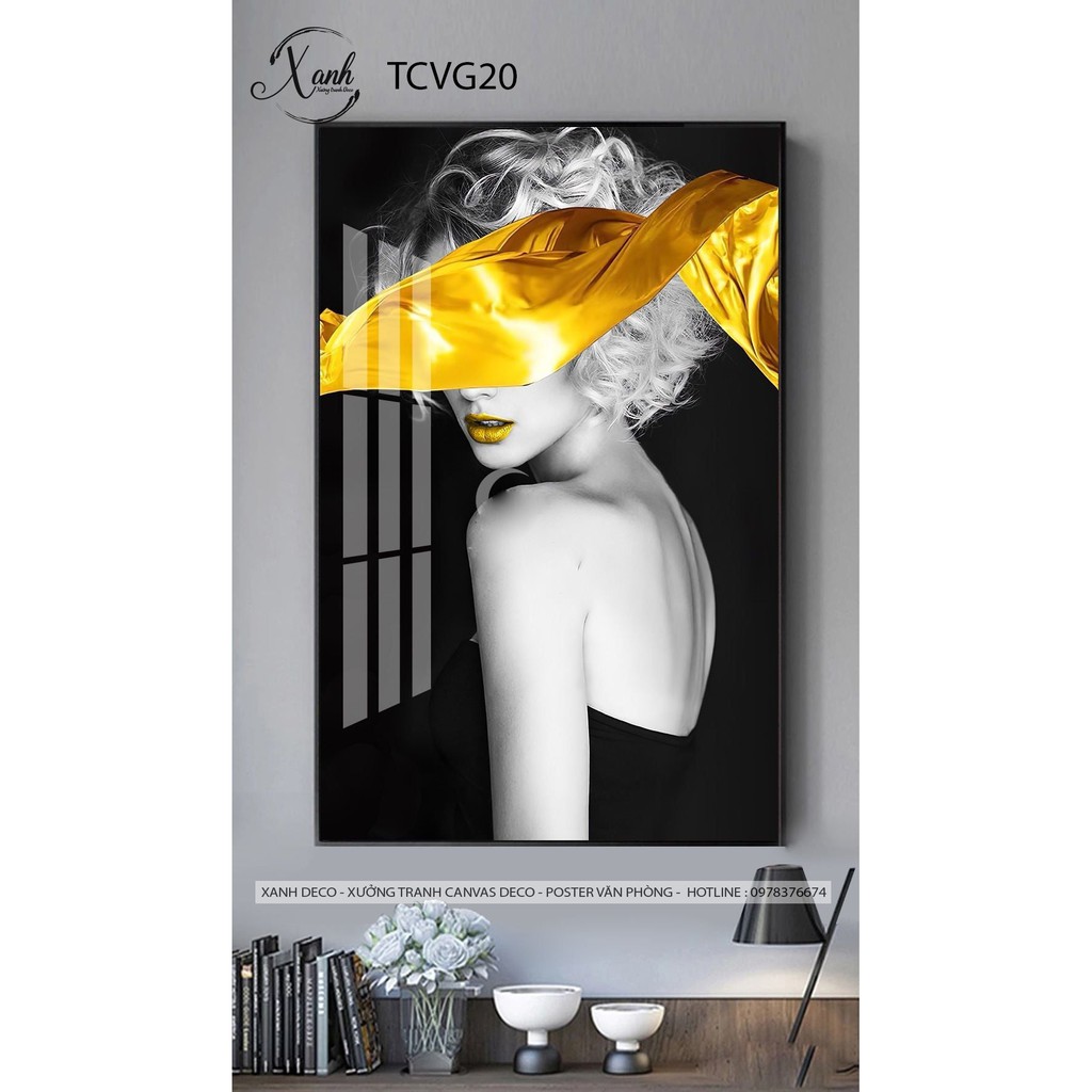 Tranh canvas cô gái 40x60cm gồm khung trang trí hiện đại