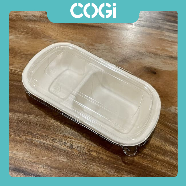 50 hộp bã mía dài 2 ngăn kèm nắp nhựa pet hoặc nắp bã mía 750ml dùng 1 lần chính hãng cogi đựng cơm văn phòng