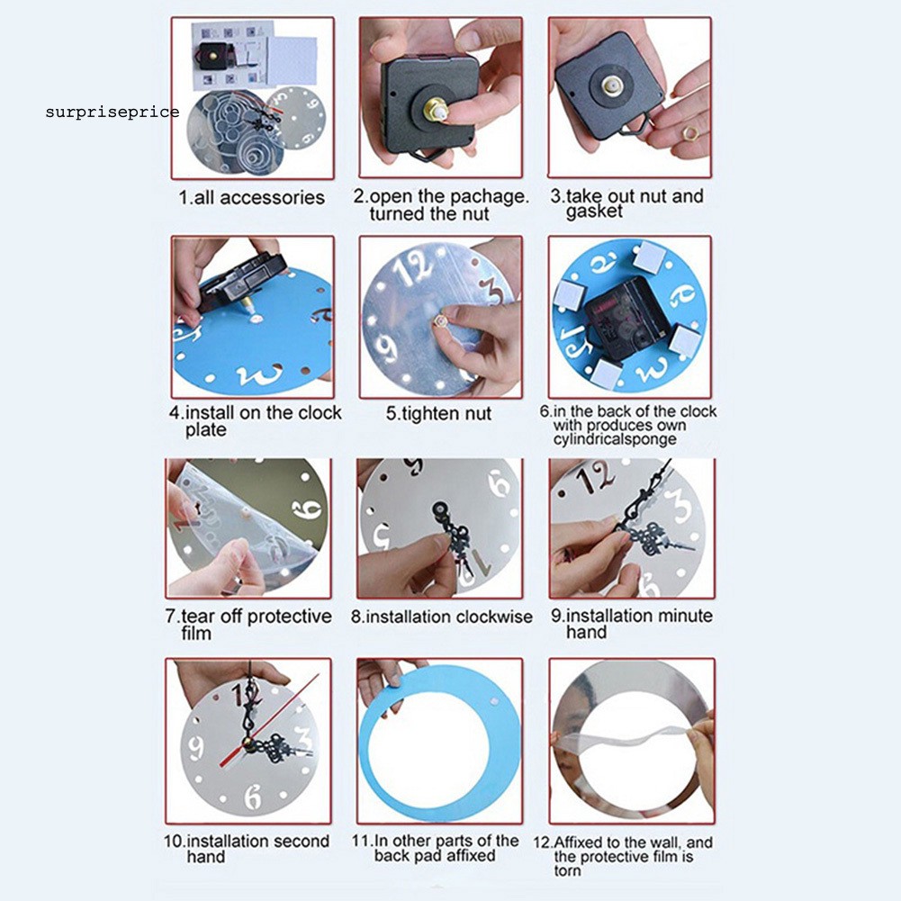 Đồng hồ dán tường kiểu tráng gương 3d độc đáo bắt mắt