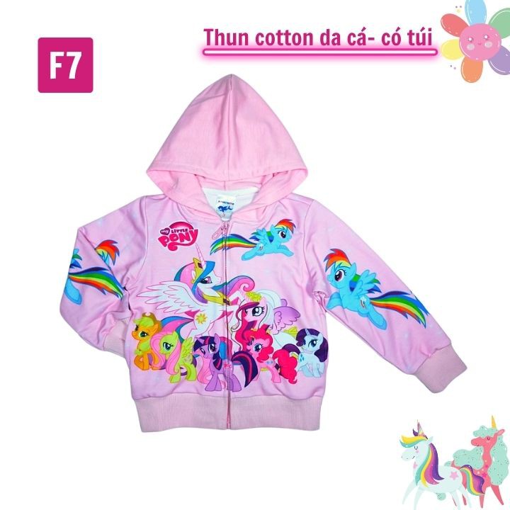 Áo khoác bé gái Pony cầu vồng từ 11-43kg - Thun cotton da cá in 3D cực chất - Tomchuakids