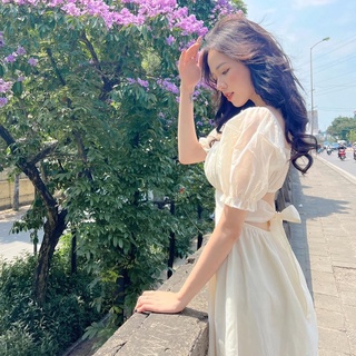 Váy tơ dáng dài buộc nơ lưng