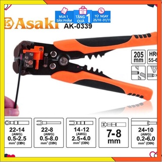 Kìm tuốt dây điện tự động,  đa năng; Cắt cáp điện, bấm cos Asaki AK-0339