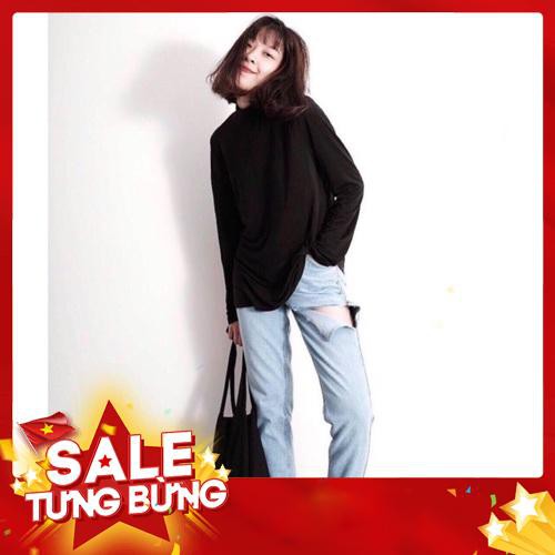Quần bò baggy rách vuông