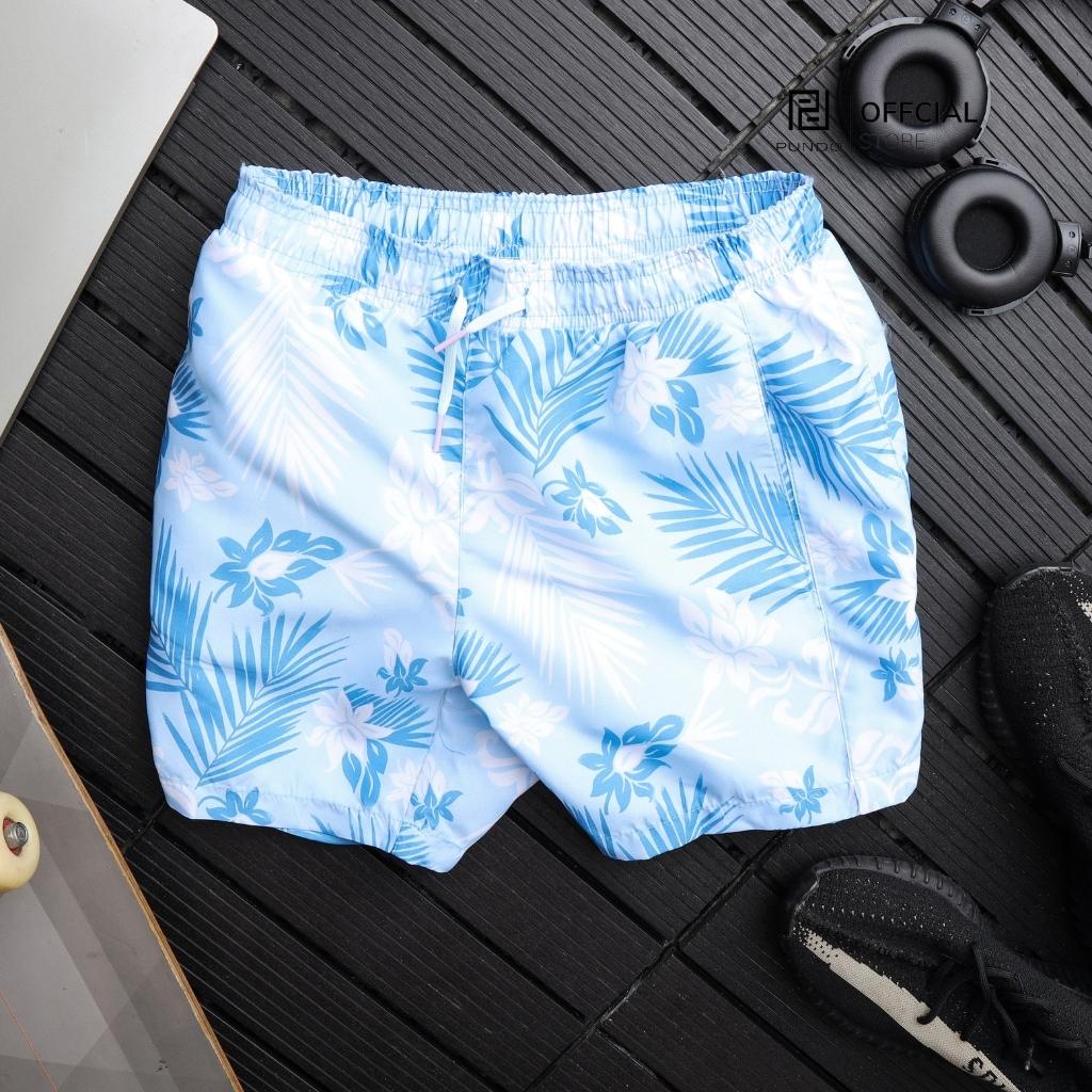 Quần short nam đi biển vải dù, hoạ tiết đơn giản có dây rút PUNDO QSPD033