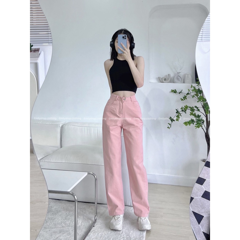 Quần jean bò ống rộng suông xuông nữ jeans cạp cao Emilyshop phong cách ulzzang