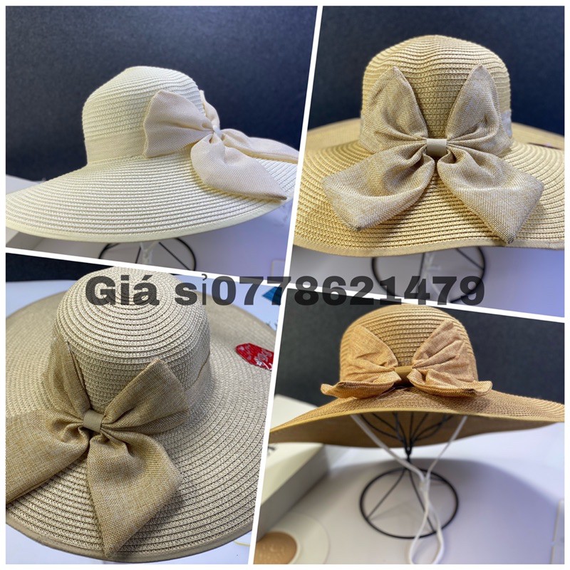 Mũ bo cói vàh đại nơ đi biển thời trang nữ