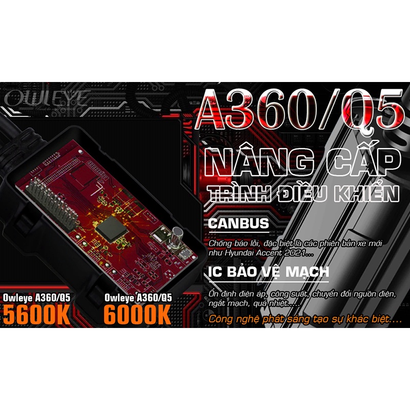Đèn LED Ô Tô OWLEYE A360/Q5 Chân H11 , Chuyên Dụng Cho Xe Có Bi Cầu
