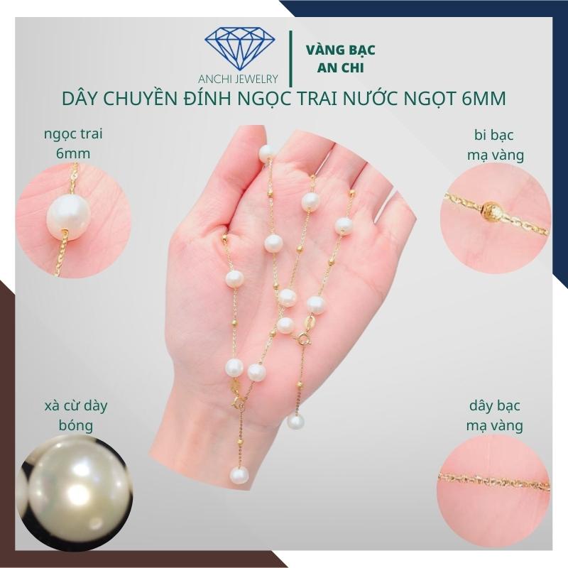 Dây chuyền hạt trai trắng ánh hồng kiểu thưa cách hạt, chuẩn bạc ta nguyên chất - Anchi jewelry