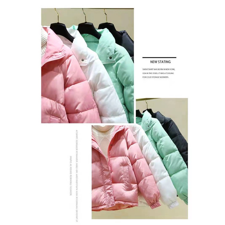 Áo khoác phao cotton cổ đứng dáng rộng phong cách Hàn Quốc thời trang mùa đông cho nữ