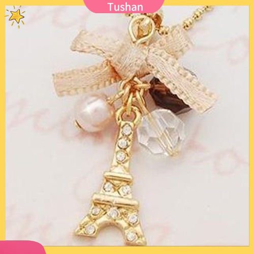 Dây chuyền nữ mạ vàng mặt tháp Eiffel đính đá lấp lánh