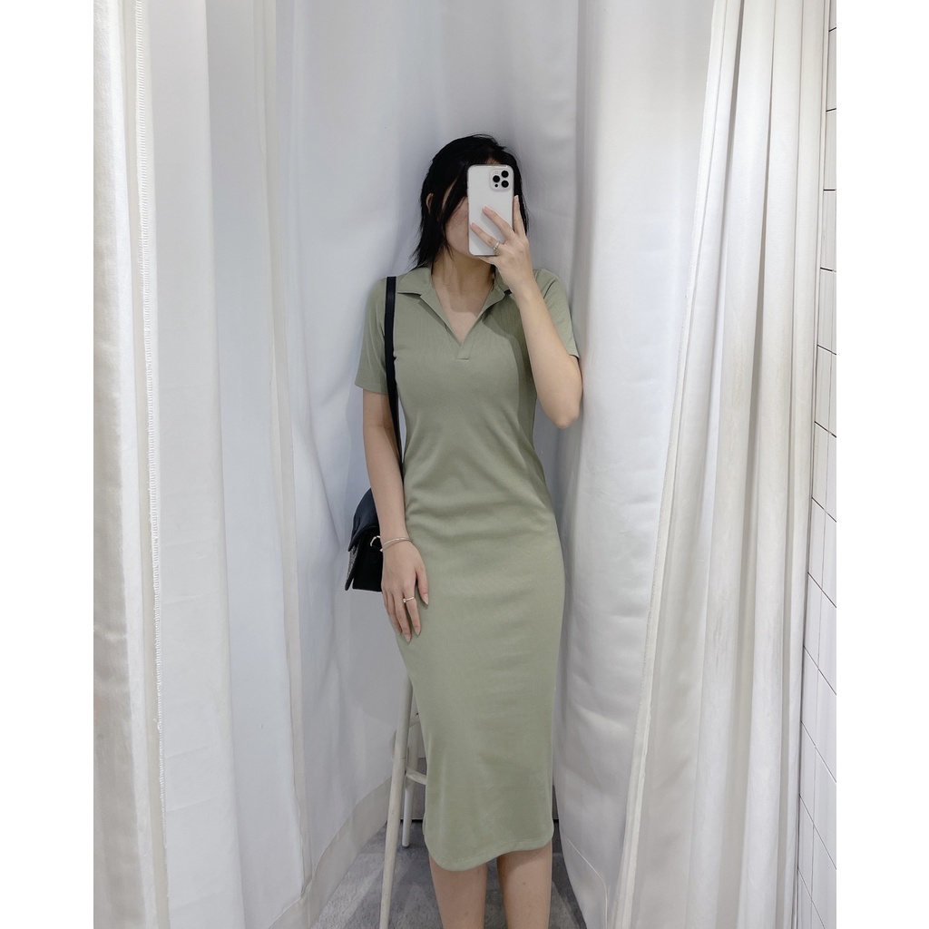 Đầm polo thun gân maxi Thiết kế - DTK141
