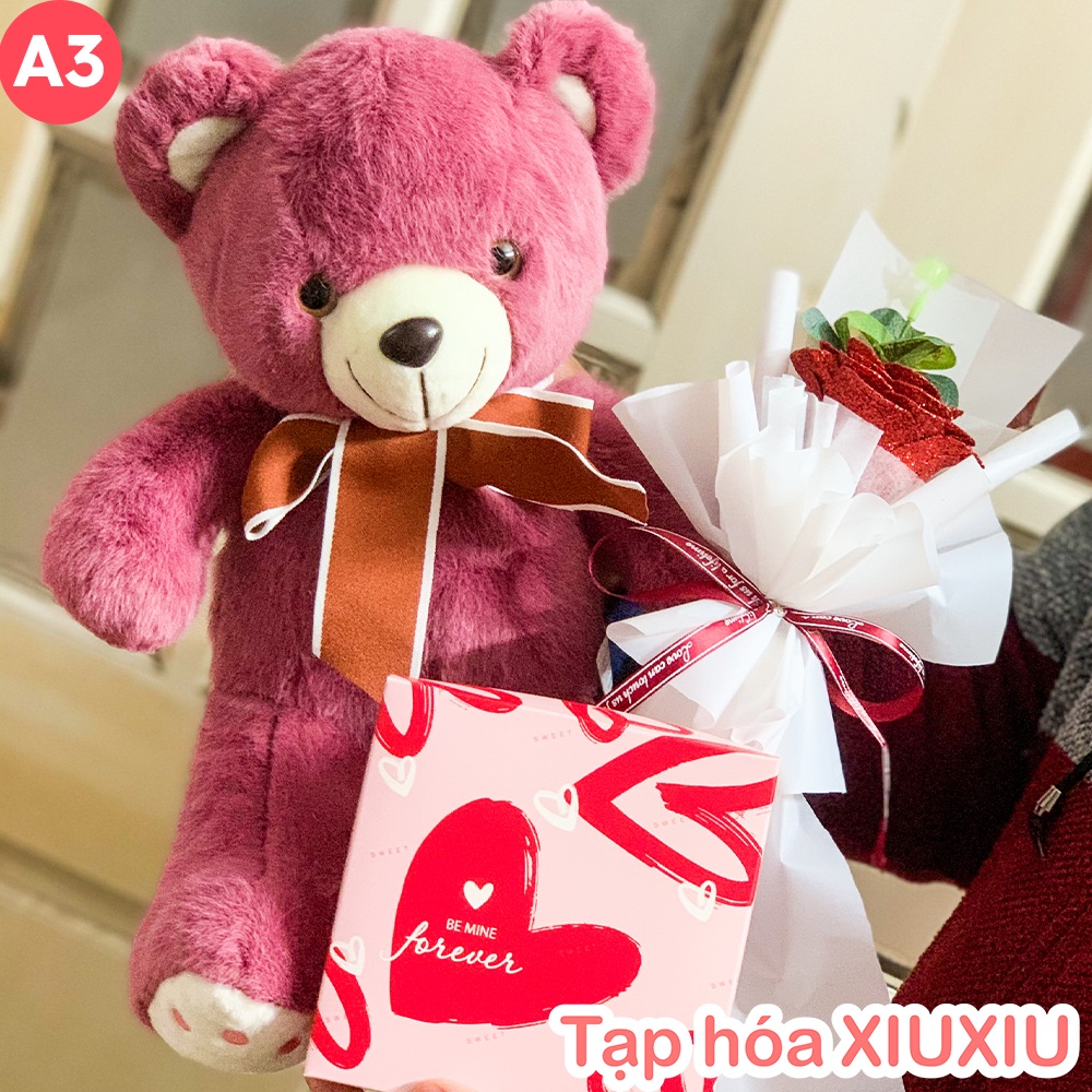Set Quà Tặng Gấu Cute, Socola và Hoa Sáp, Tặng Kèm Thiệp, Túi, Combo Quà Tặng Valentine, 8/3, Sinh Nhật Bạn Gái