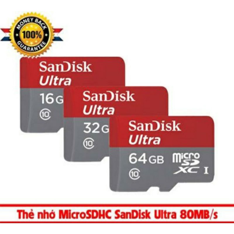 Thẻ Nhớ MicroSDHC SanDisk Ultra 128GB, 64GB, 32GB, 16GB, 8GB, Upto 667× 100MB/s Dùng Cho Điện Thoại máy ảnh camera