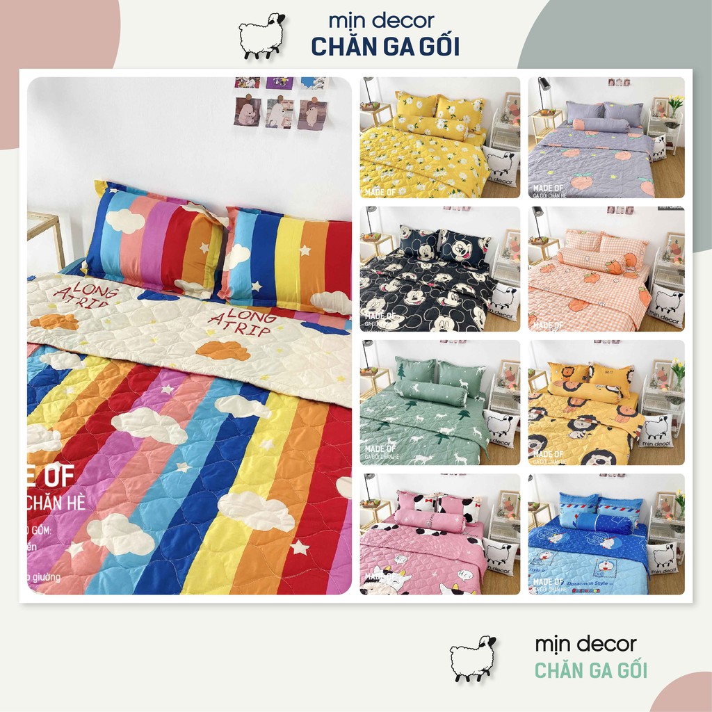 [2021] Bộ chăn ga gối Cotton 3D Mịn Decor - Bộ ga giường chăn trần bông mùa hè mềm mịn MIỄN PHÍ bo chun