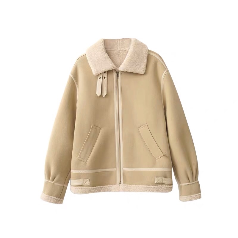 Áo khoác da lộn trần bông