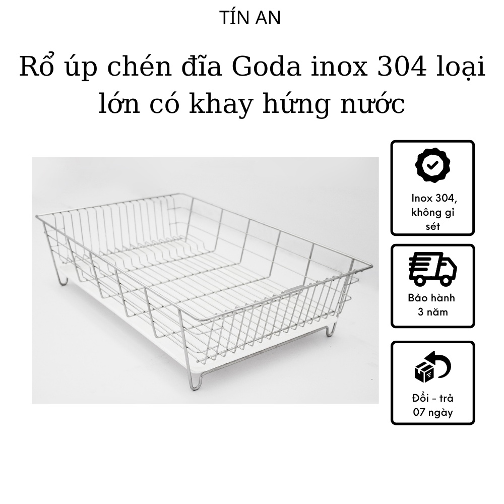 Rổ úp bát đĩa inox 304 loại đạị Goda, kích thước 60x40x16cm