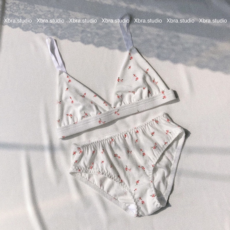 Set bralette, áo lót thun tăm hoa nhí xinh xắn