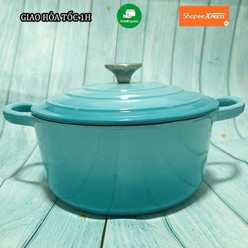 Nồi Gang Kho Cá Thịt Ninh Hầm Xương Nấu Cháo M-cooker 22cm 3QT Phủ Gốm Tráng Men Đài Loan