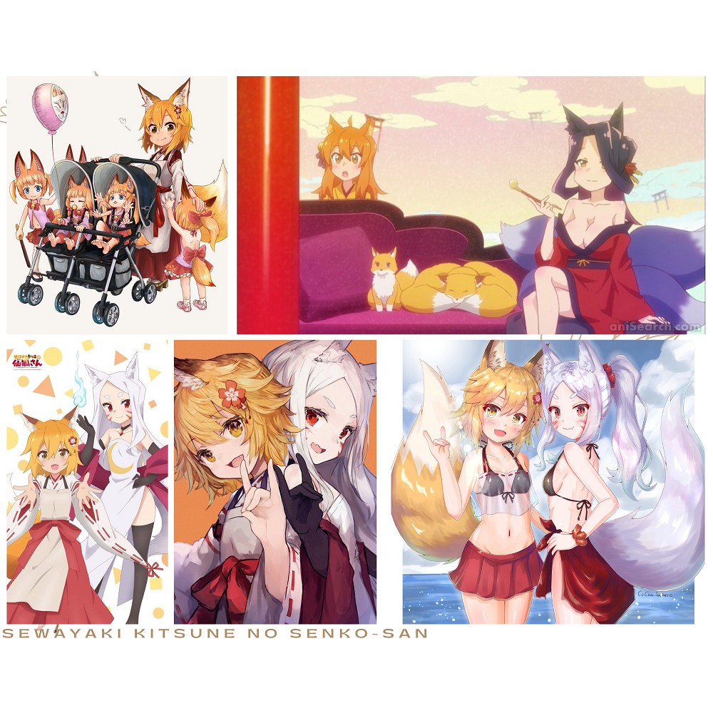 Postcard Sewayaki Kitsune no Senko-san có dán sticker in hình anime - Quà Tặng