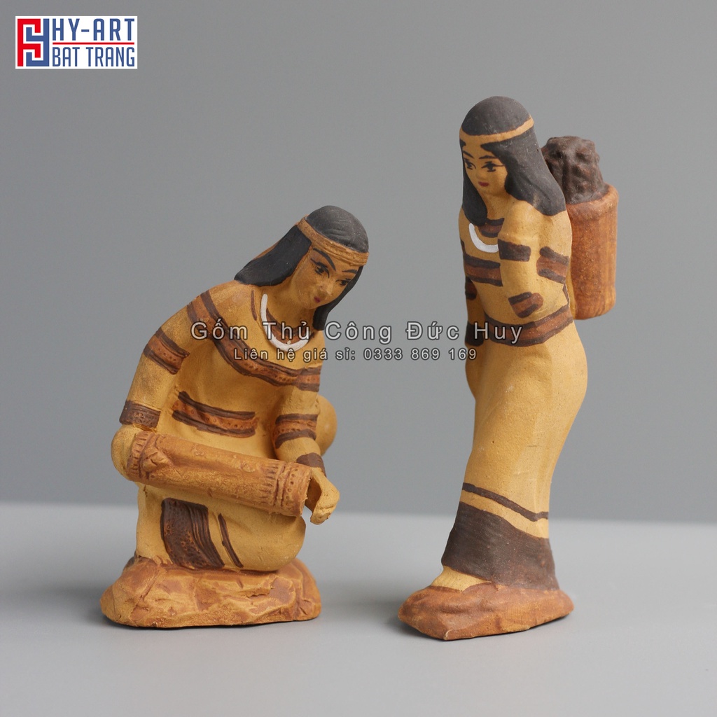 Tượng gốm Sơn nữ dân tộc phụ kiện trang trí tiểu cảnh hòn non bộ bể cá chậu cây bonsai