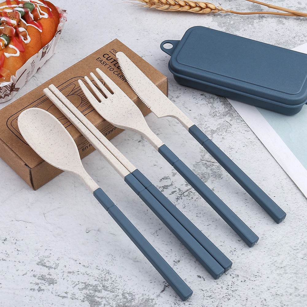 Bộ Dao Kéo Bằng Rơm Lúa Mì 4 Mảnh Gấp Dao Kéo Bằng Rơm Lúa Mì, Nĩa, Thìa, Đũa Dao Kéo Cầm Tay Thân Thiện Với Môi Trường Bộ Đồ Ăn, Dao, Đũa, Thìa, Nĩa